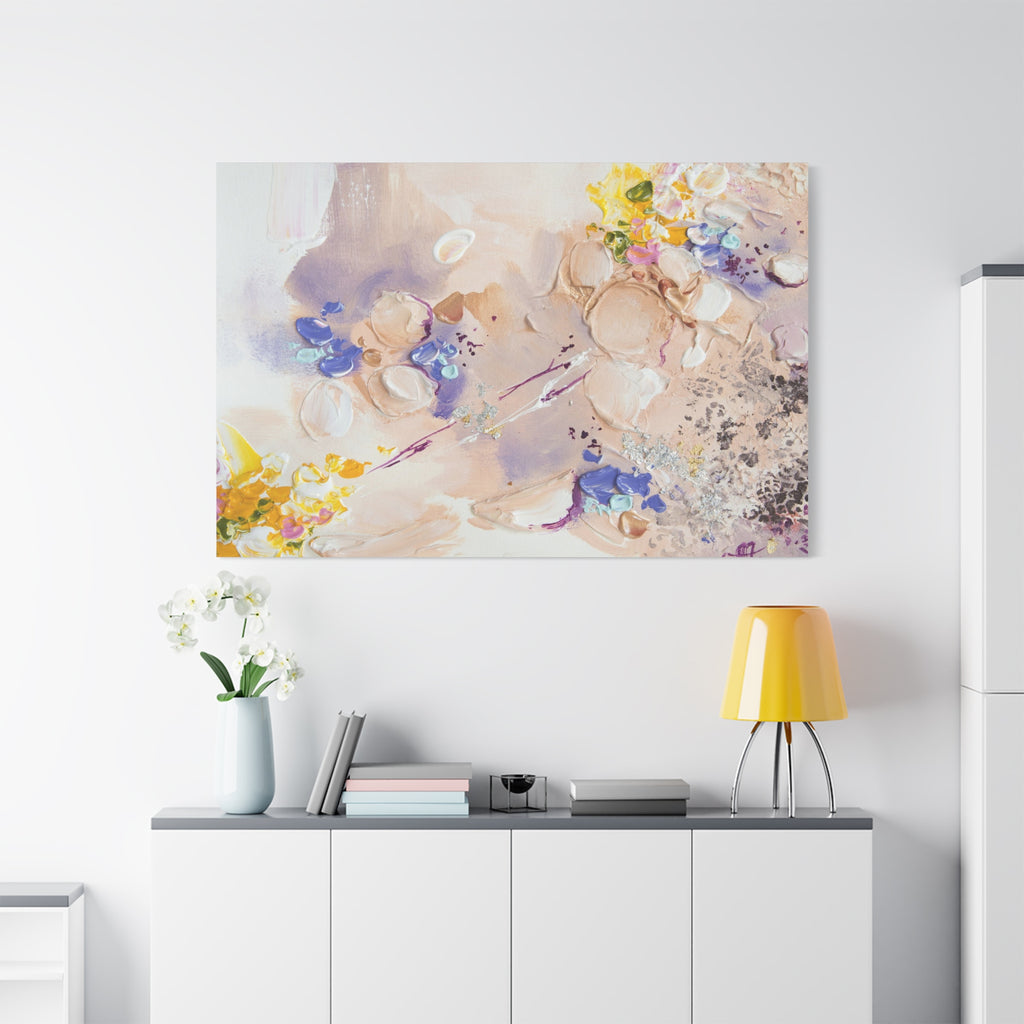 Abstract Floral Matte Canvas Wall Art — Pastel Bouquet Stretched Print 