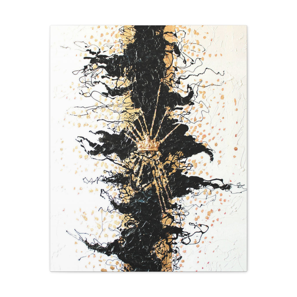 Abstract Black Gold Canvas Art - Matte Stretched Crown Wall Decor - TheKaraHan