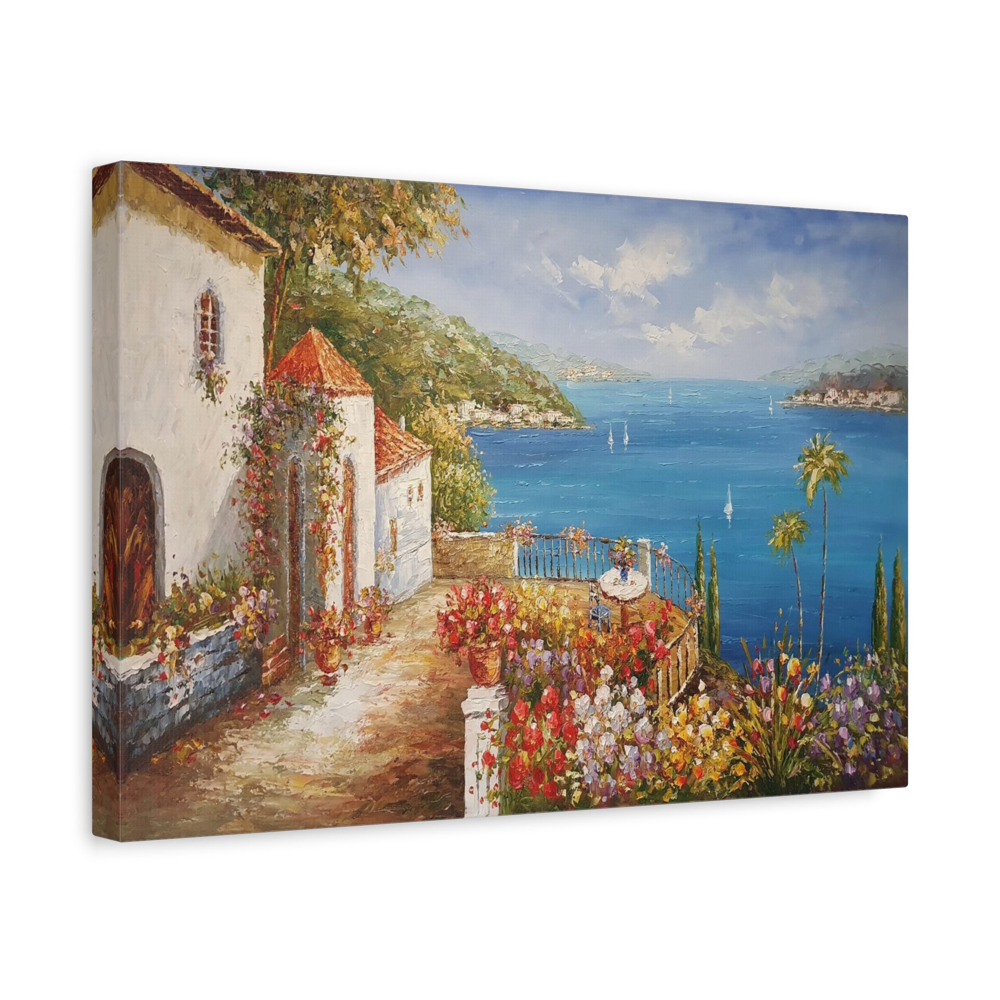 Mediterranean Seaside Canvas Print — Stretched Matte Wall Art 