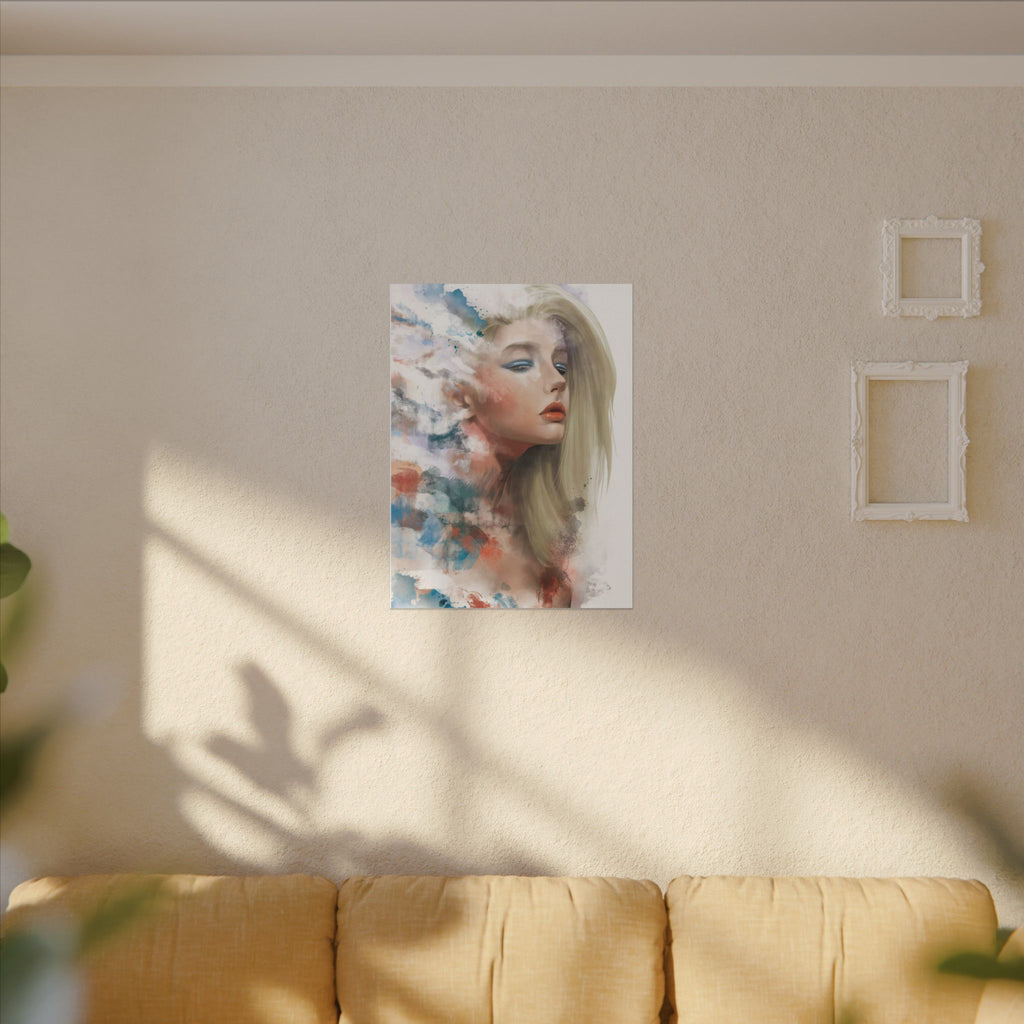 Watercolor Portrait Canvas — Dreamy Female Face Wall Art, Matte Stretched Print