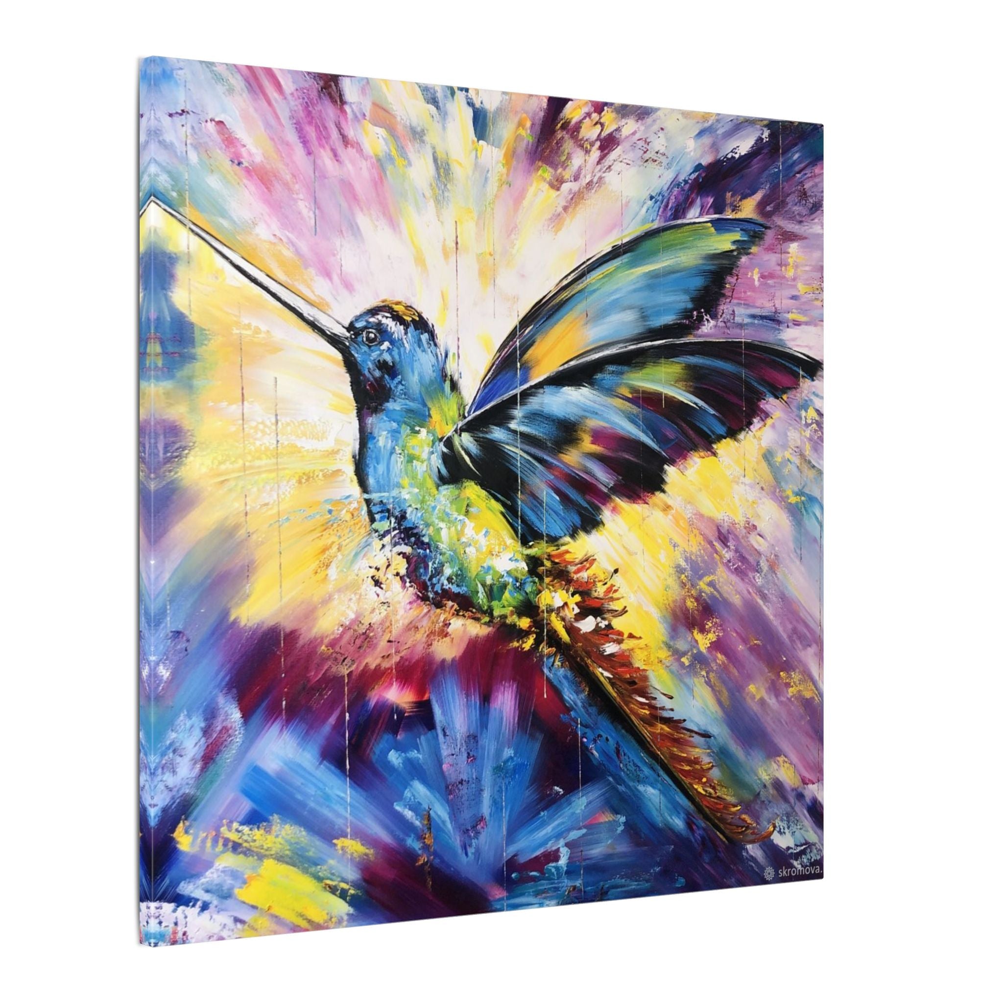 Vibrant Hummingbird Canvas Art — Colorful Abstract Bird Wall Decor (Matte Stretched) 