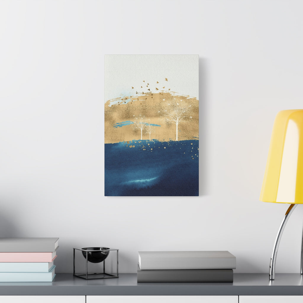 Abstract Gold & Navy Landscape Canvas Wall Art — Matte Stretched Gallery Wrap