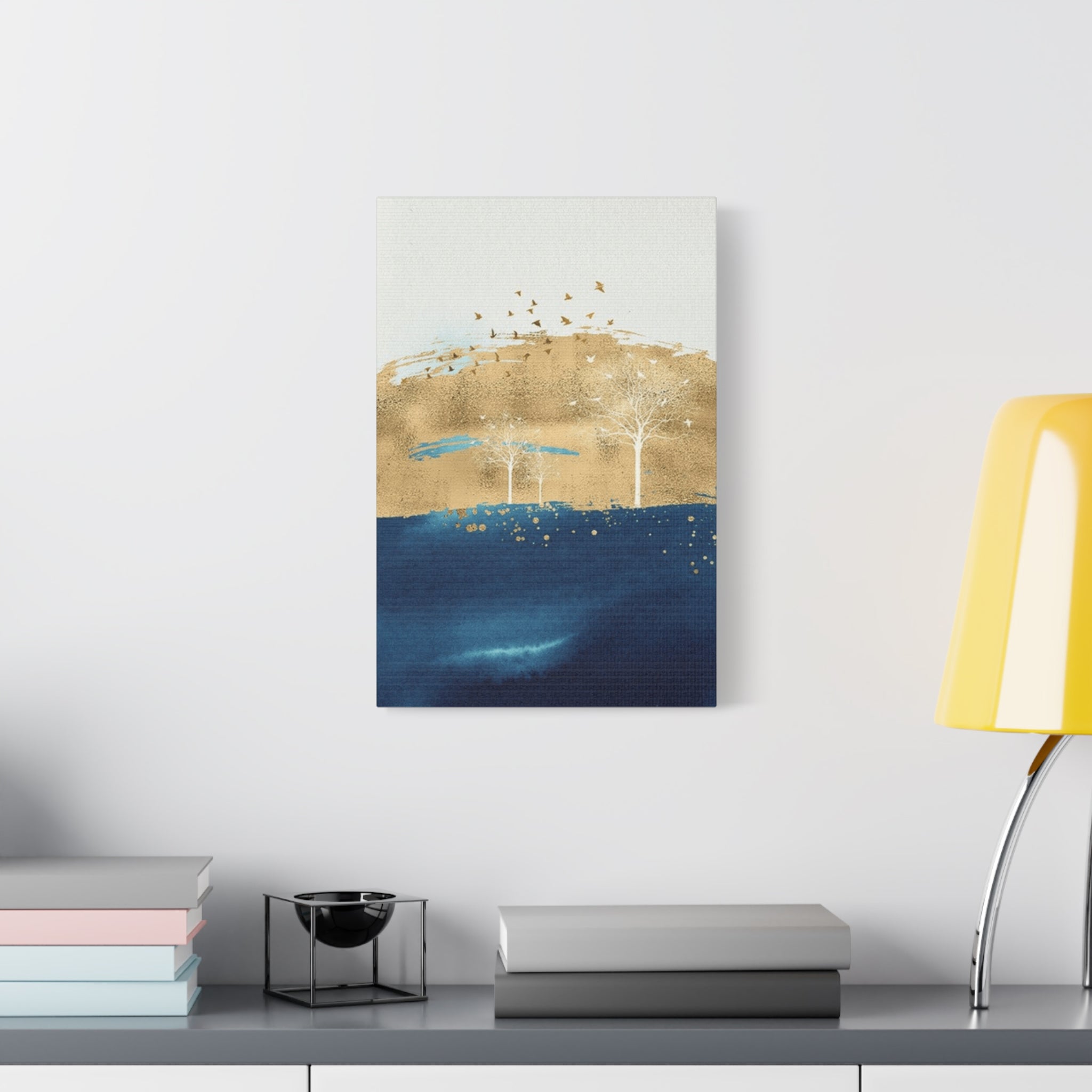 Abstract Gold & Navy Landscape Canvas Wall Art — Matte Stretched Gallery Wrap 