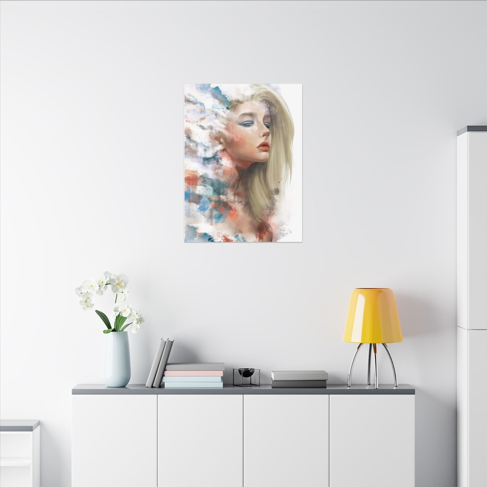 Watercolor Portrait Canvas — Dreamy Female Face Wall Art, Matte Stretched Print