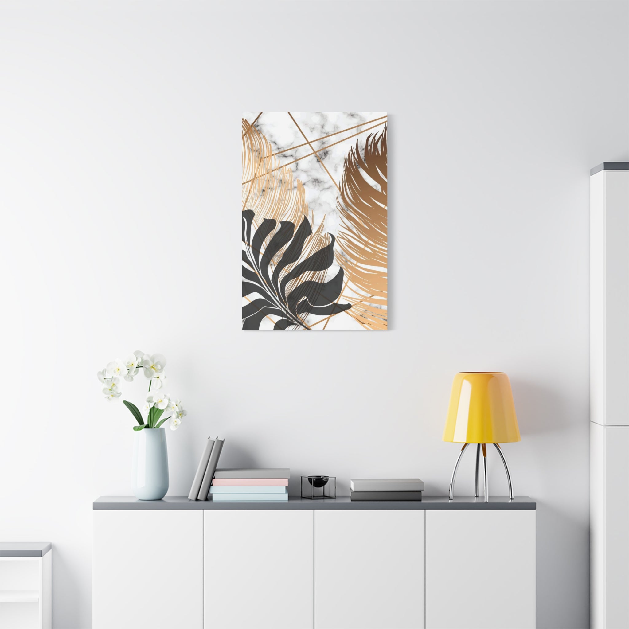 Tropical Palm Canvas Wall Art — Gold & Marble Botanical Print