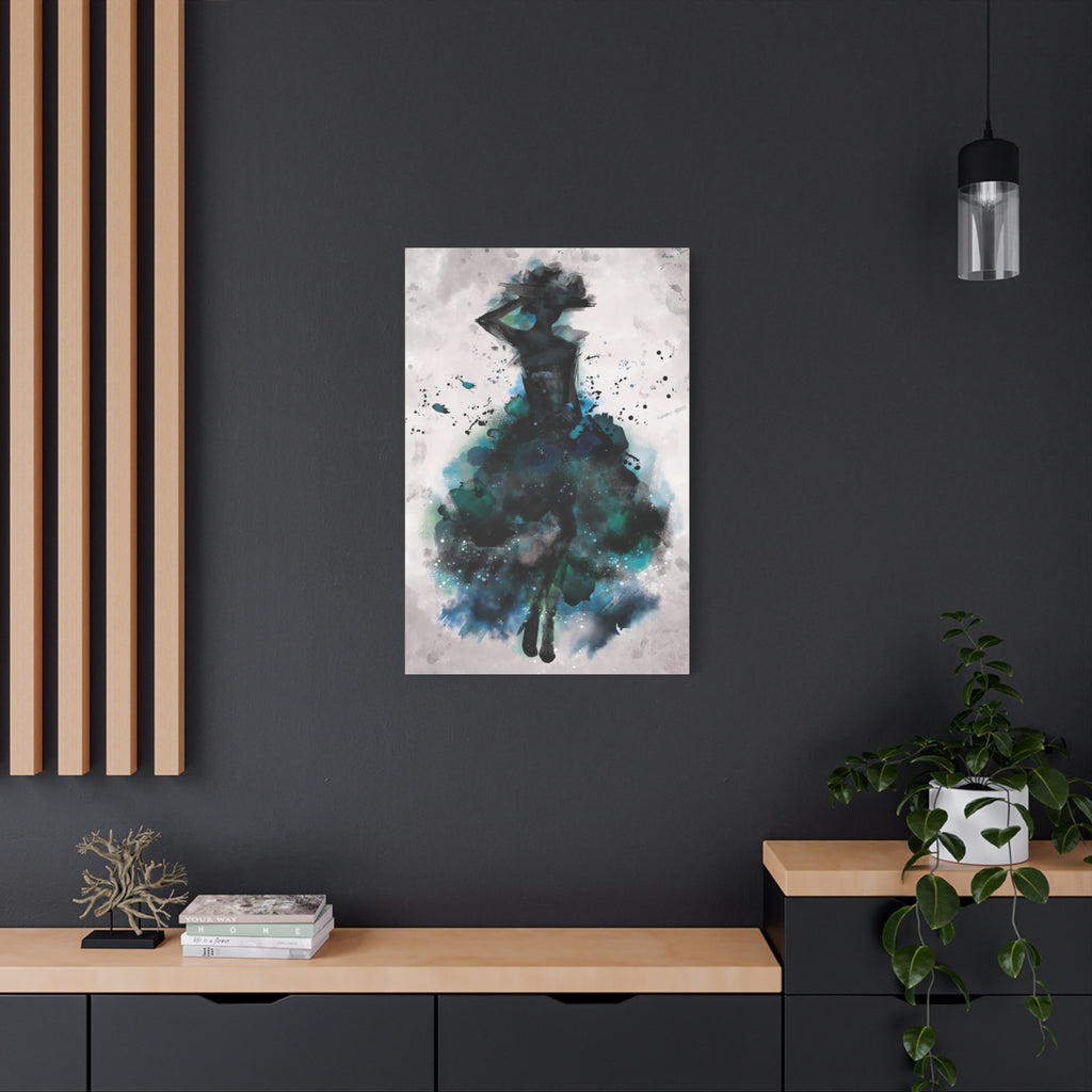 Teal Watercolor Ballerina Matte Canvas Print 