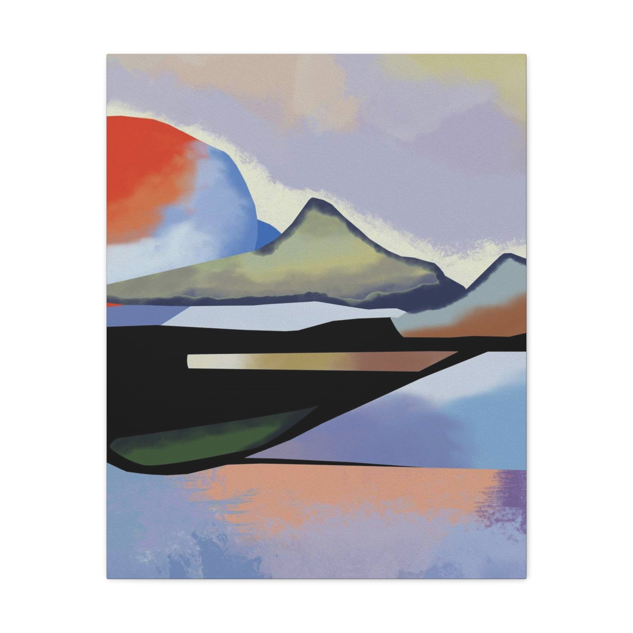 Abstract Sunset Landscape Canvas Print — Modern Mountain Wall Art 