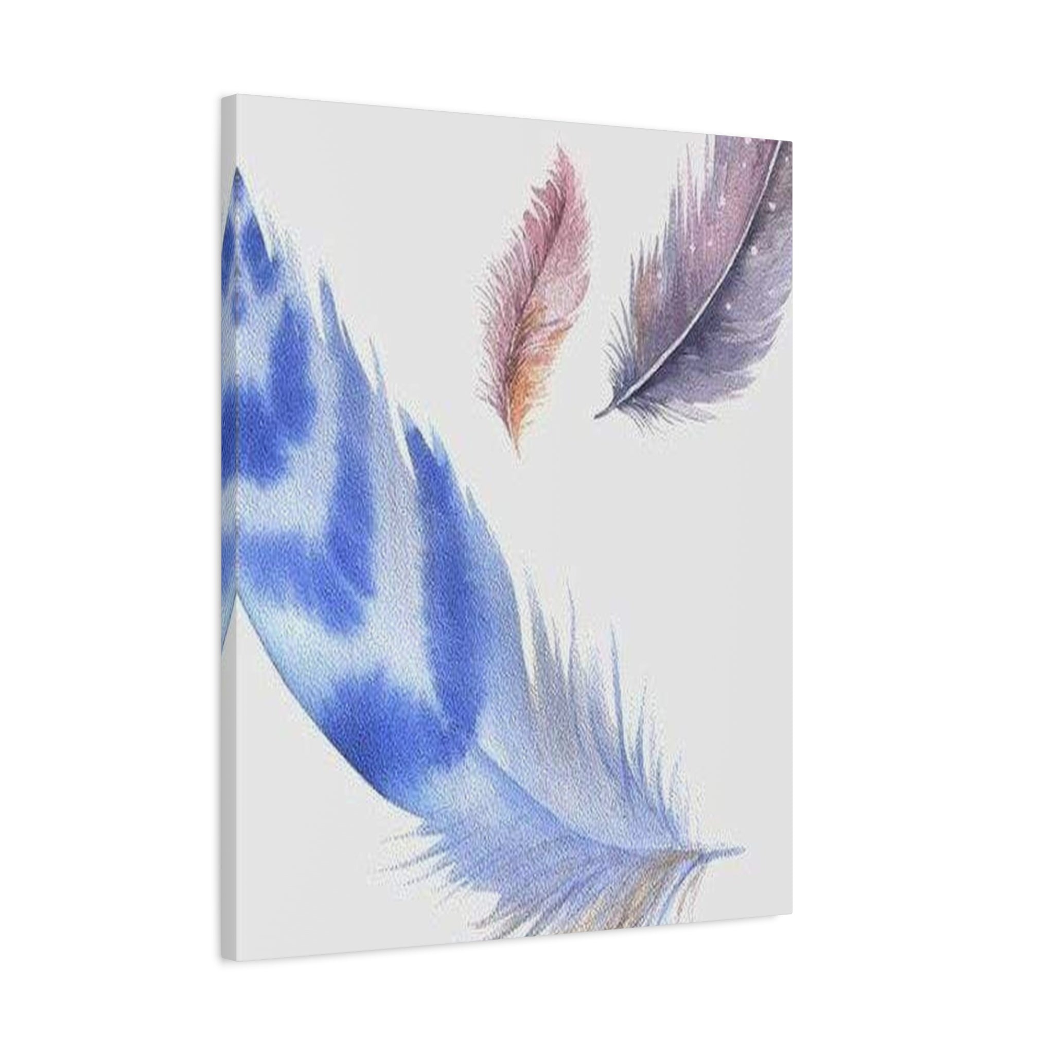Watercolor Feather Canvas Print – Blue & Pastel Feather Wall Art