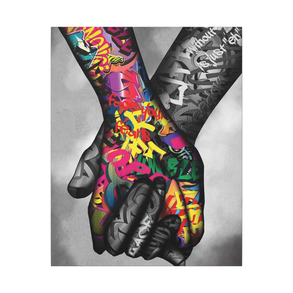 Graffiti Hands Canvas Art - Vibrant Colorful Holding Hands Wall Print - TheKaraHan