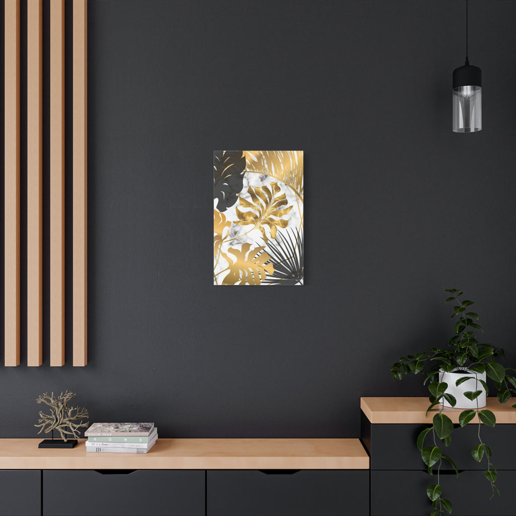 Gold & Black Tropical Leaves Canvas Wall Art — Modern Marble Botanical Print 