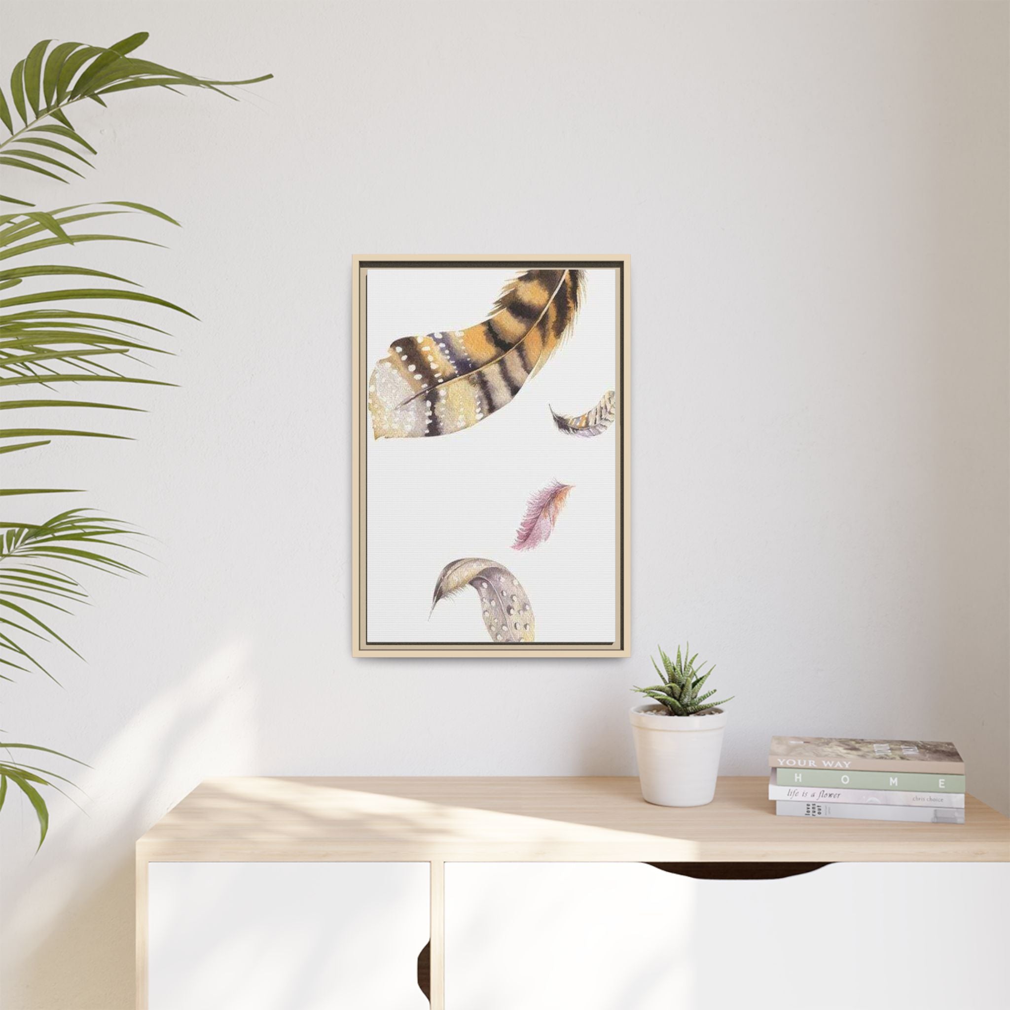 Feather Watercolor Matte Canvas Print — Framed Wall Art 