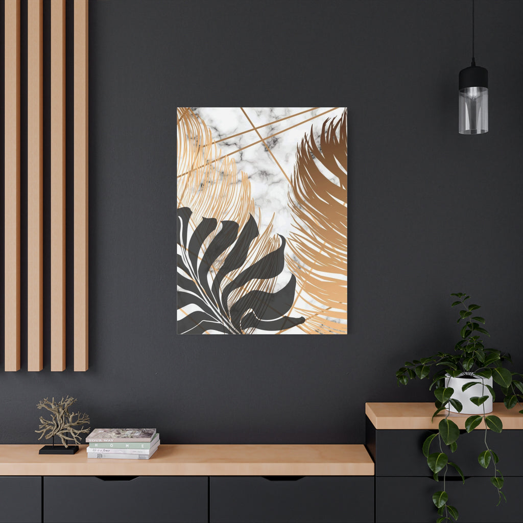 Tropical Palm Canvas Wall Art — Gold & Marble Botanical Print