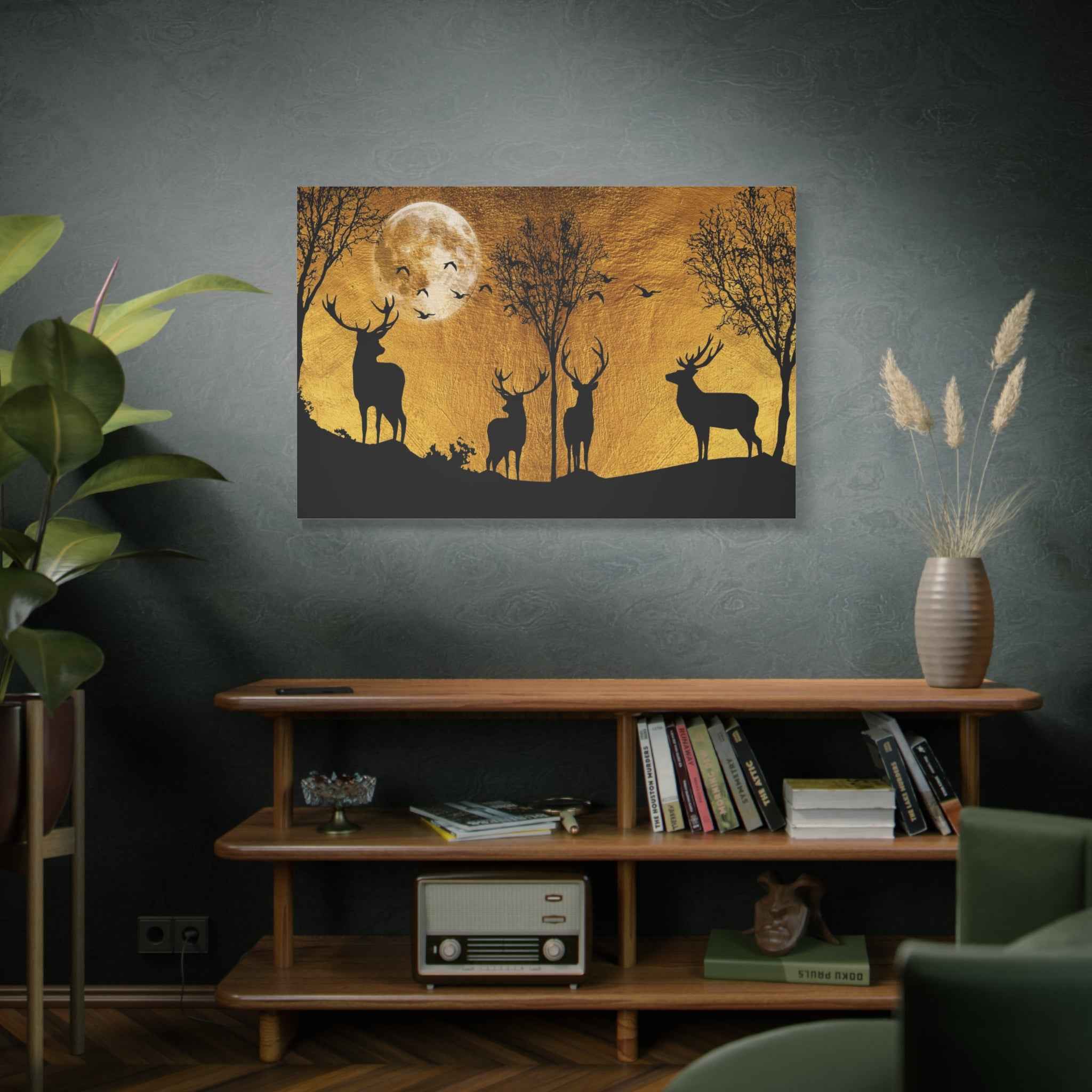 Golden Deer Wall Art - Forest Canvas Nature Decor