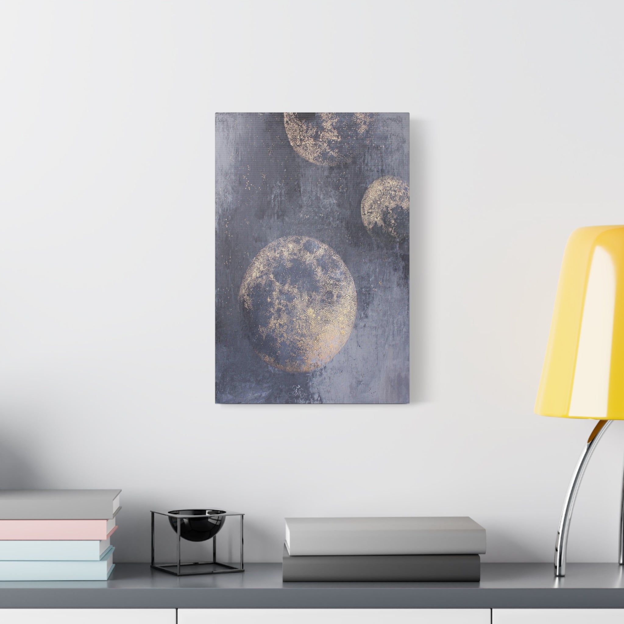 Stretched Canvas Wall Art - Abstract Gold Moon Phases on Slate Matte 