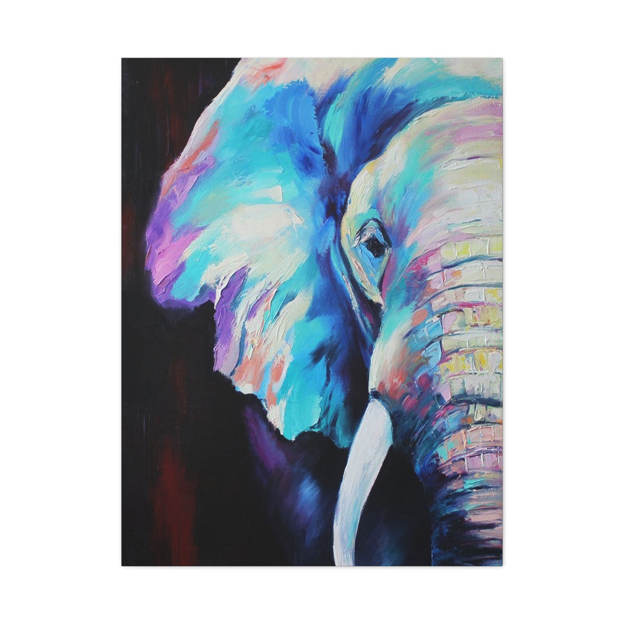 Vibrant Colorful Elephant Matte Stretched Canvas Wall Art 