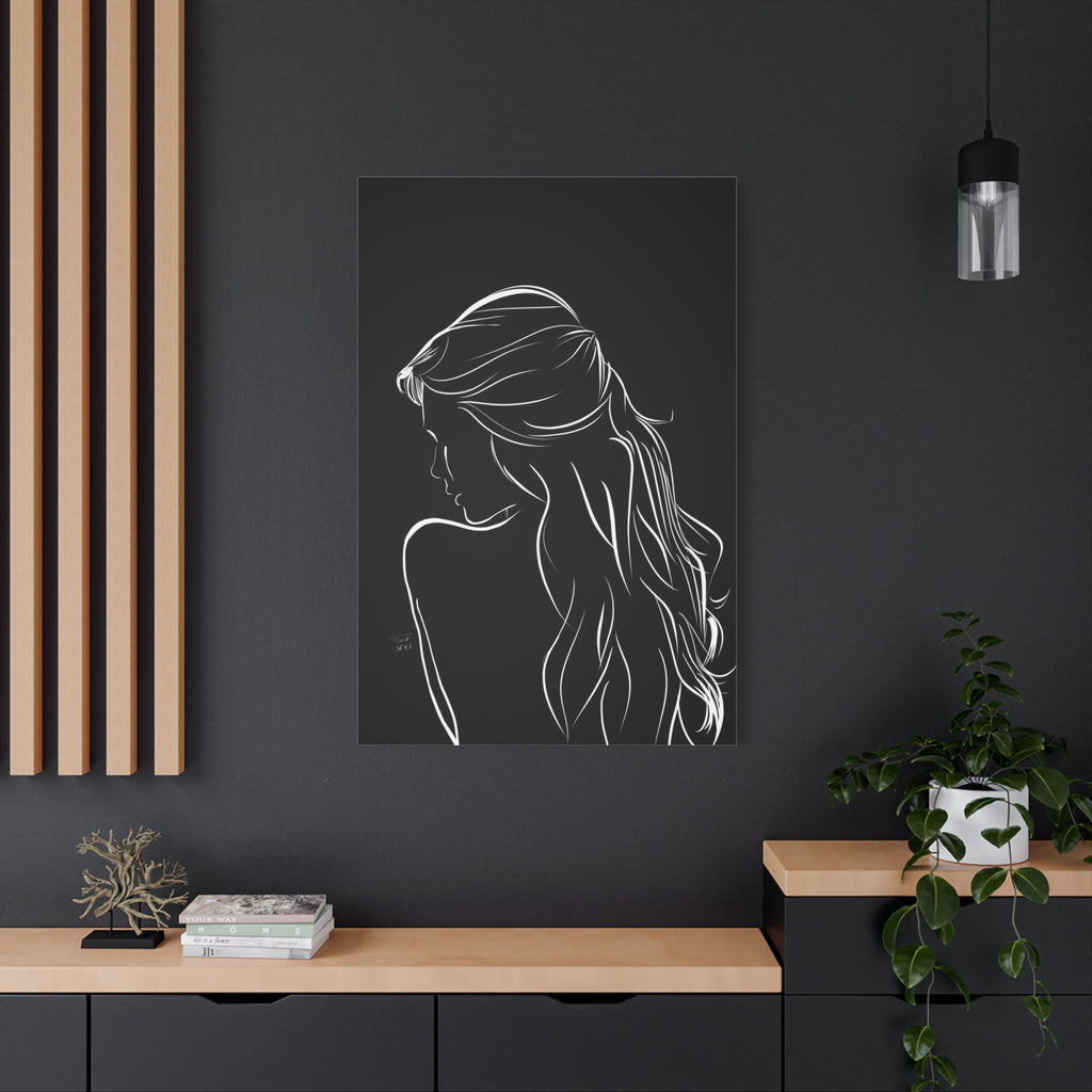 Minimal Line Art Woman Canvas Print — Black & White Silhouette Wall Art 