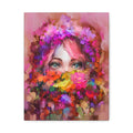 Colorful Abstract Woman Canvas Wall Art – Modern Floral Portrait Painting for Living Room Decor