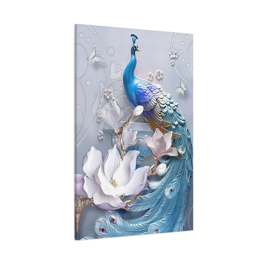 Blue Peacock Floral Canvas Wall Art — Matte Stretched 1.25" 