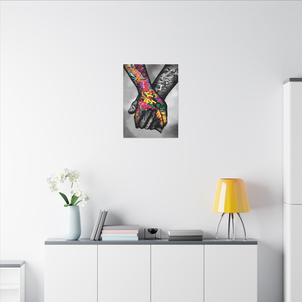 Graffiti Hands Canvas Print — Colorful Holding Hands Wall Art 