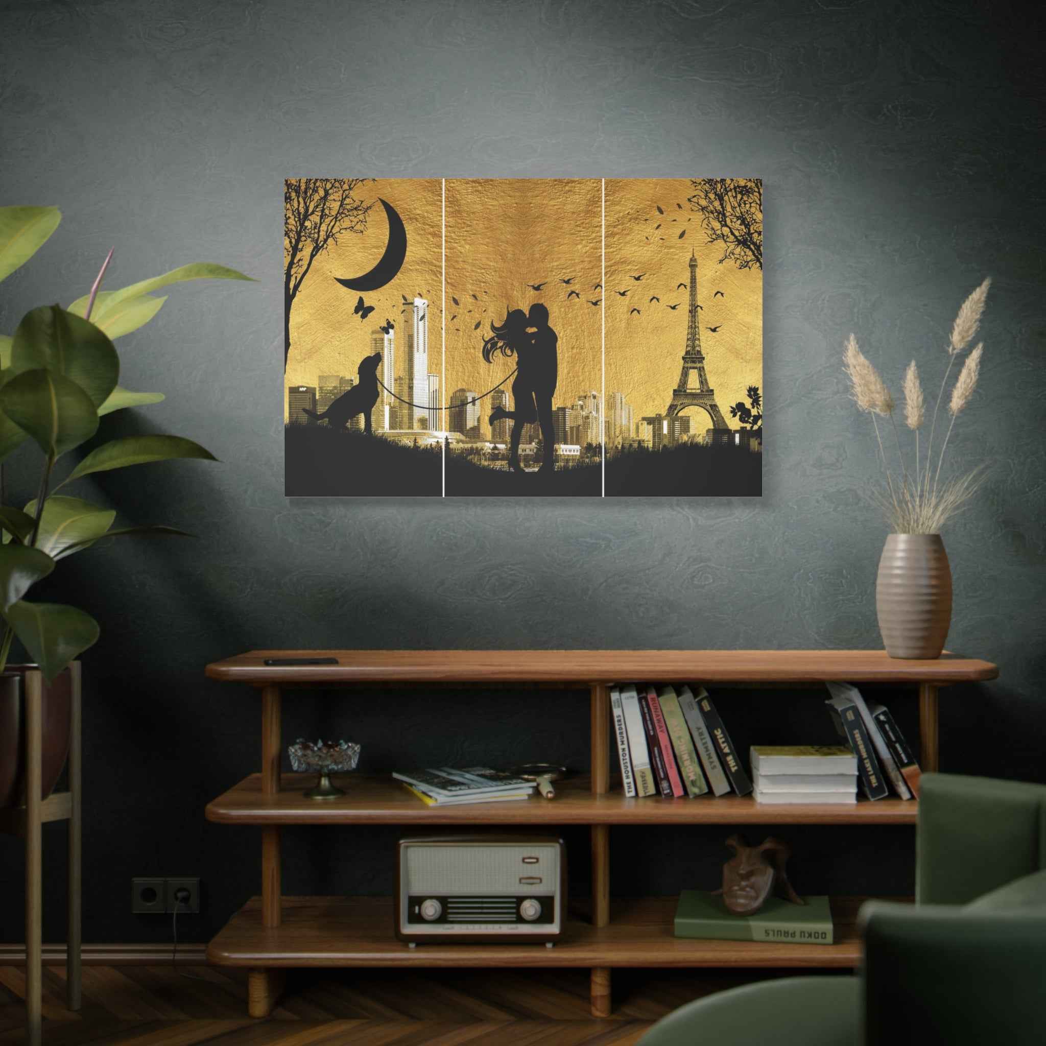 Romantic Paris Wall Art - Couple Triptych Canvas with Eiffel Tower Decor