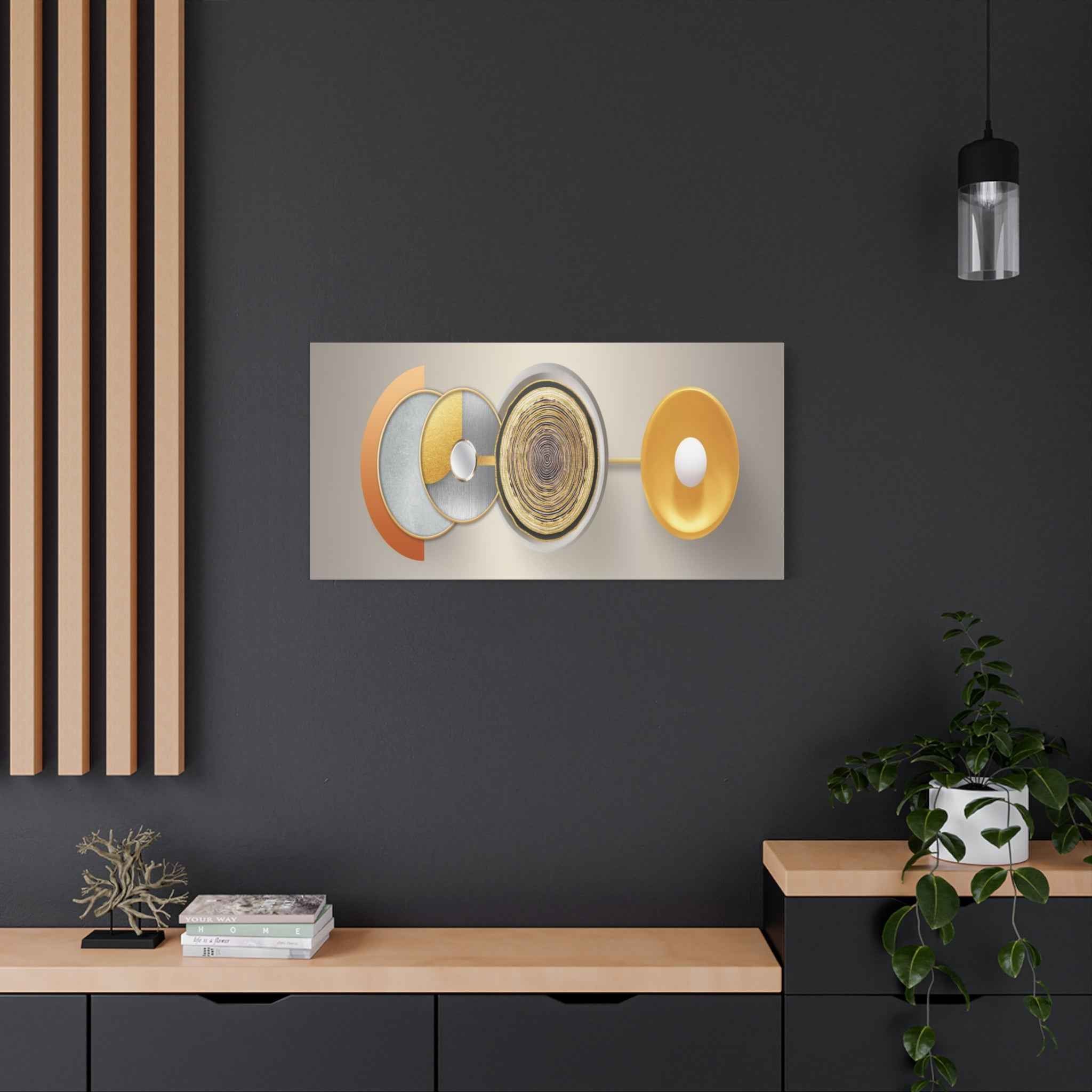 Abstract Gold Geometric Wall Art Canvas – Modern Luxury Metallic Circle Artwork