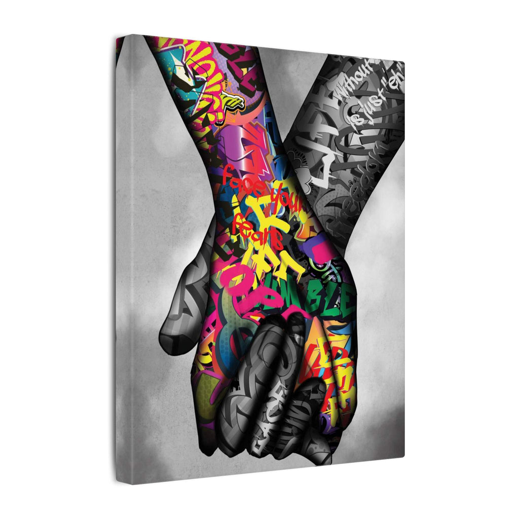 Graffiti Hands Canvas Print — Colorful Holding Hands Wall Art 