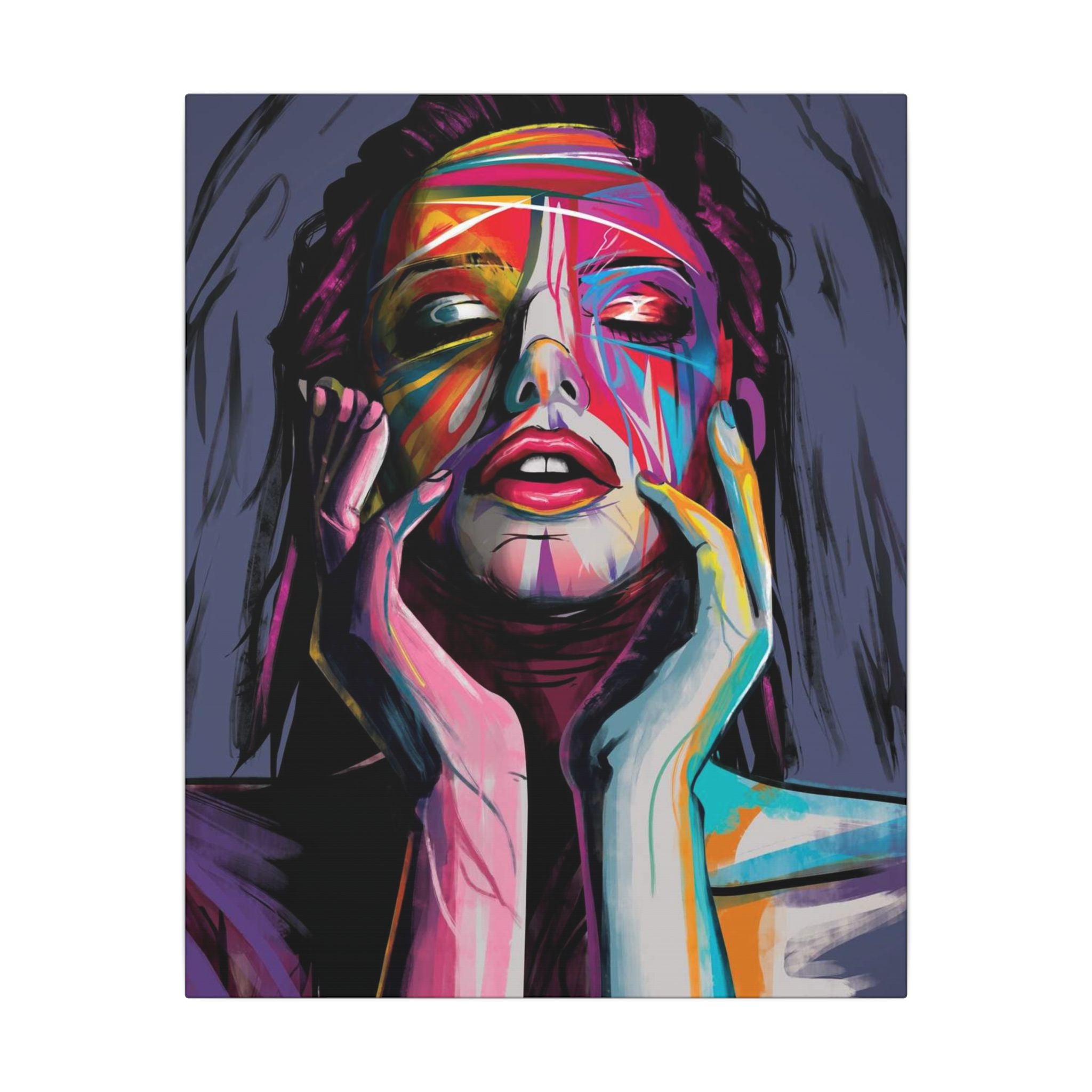Abstract Colorful Woman Portrait Canvas — Modern Pop Art Face Wall Decor 