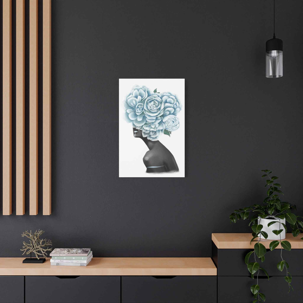 Blue Floral Woman Canvas Wall Art – Abstract Female Portrait