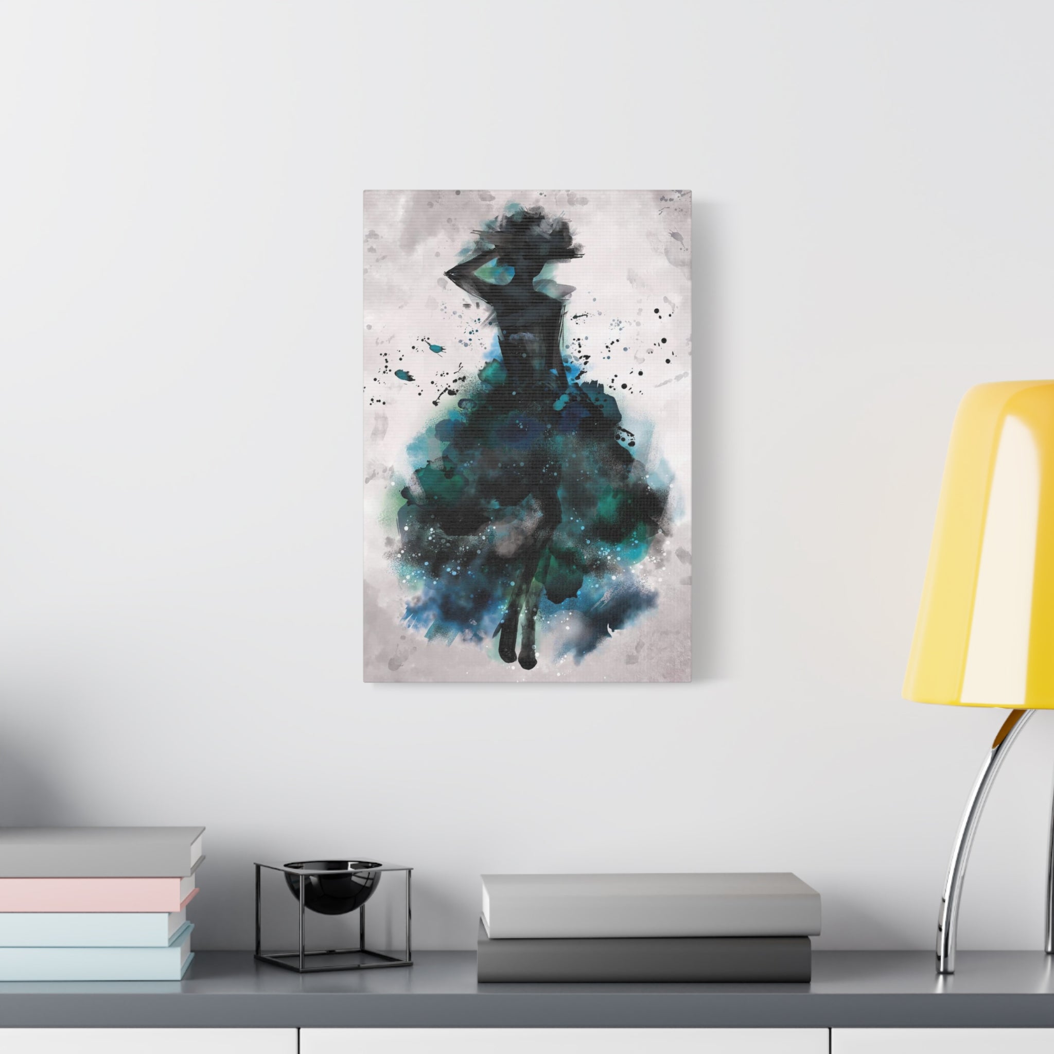 Teal Watercolor Ballerina Matte Canvas Print 