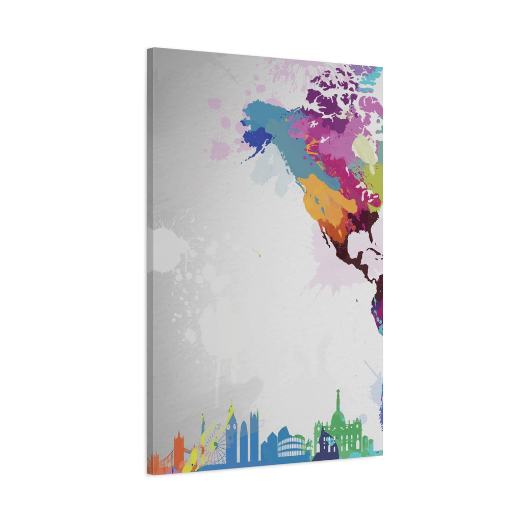 Color Splash World Map Canvas – Modern Stretched Matte Wall Art
