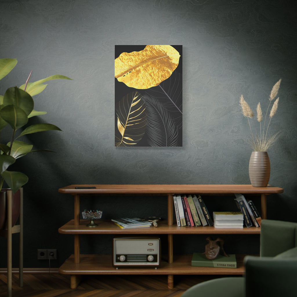 Gold Leaf Feathers Matte Canvas Wall Art 