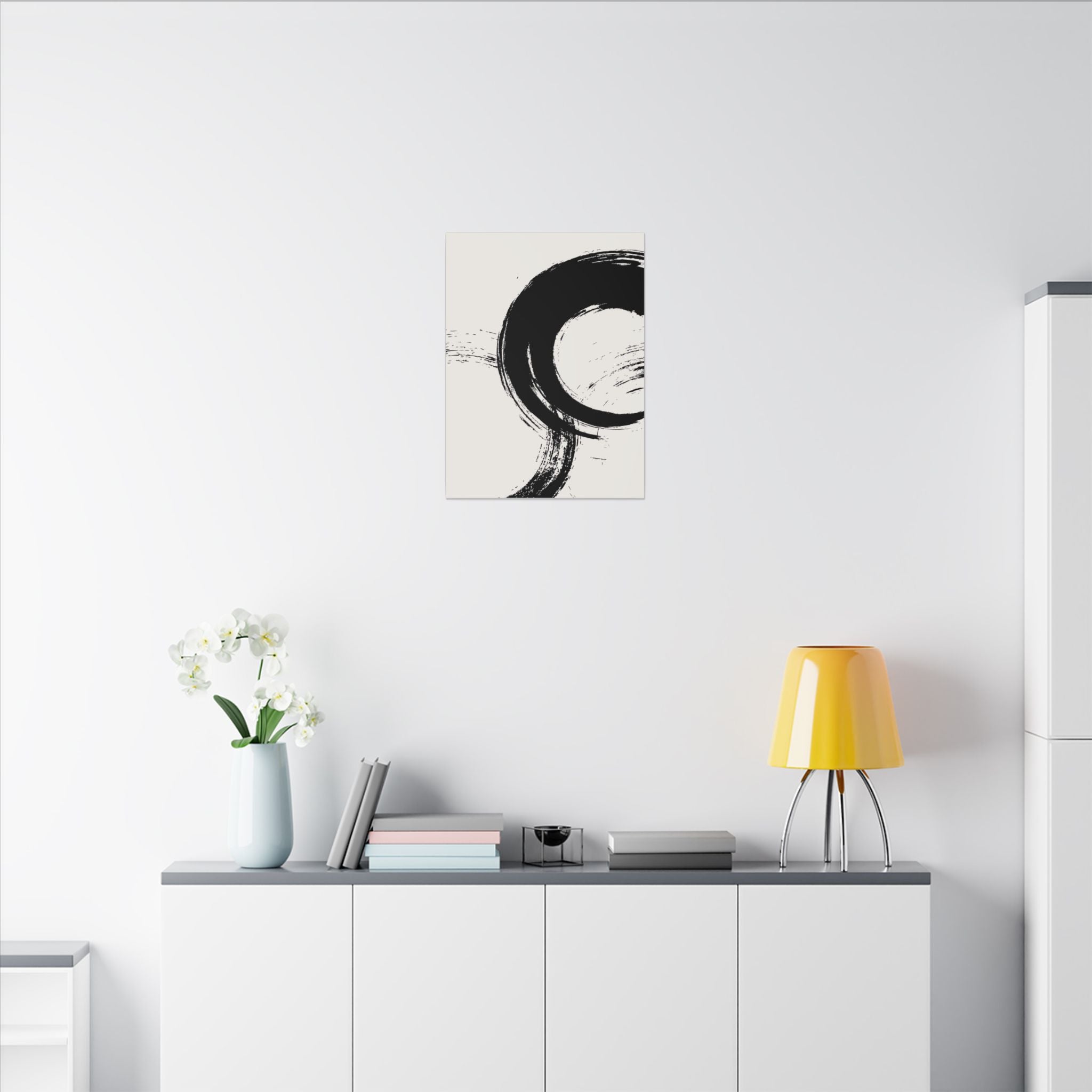 Zen Brushstroke Canvas Wall Art — Minimal Black Circle Abstract