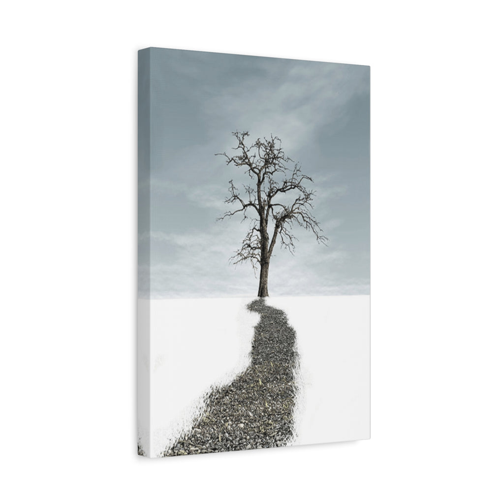 Solitary Tree Path Canvas Print — Minimalist Winter Landscape Wall Art 