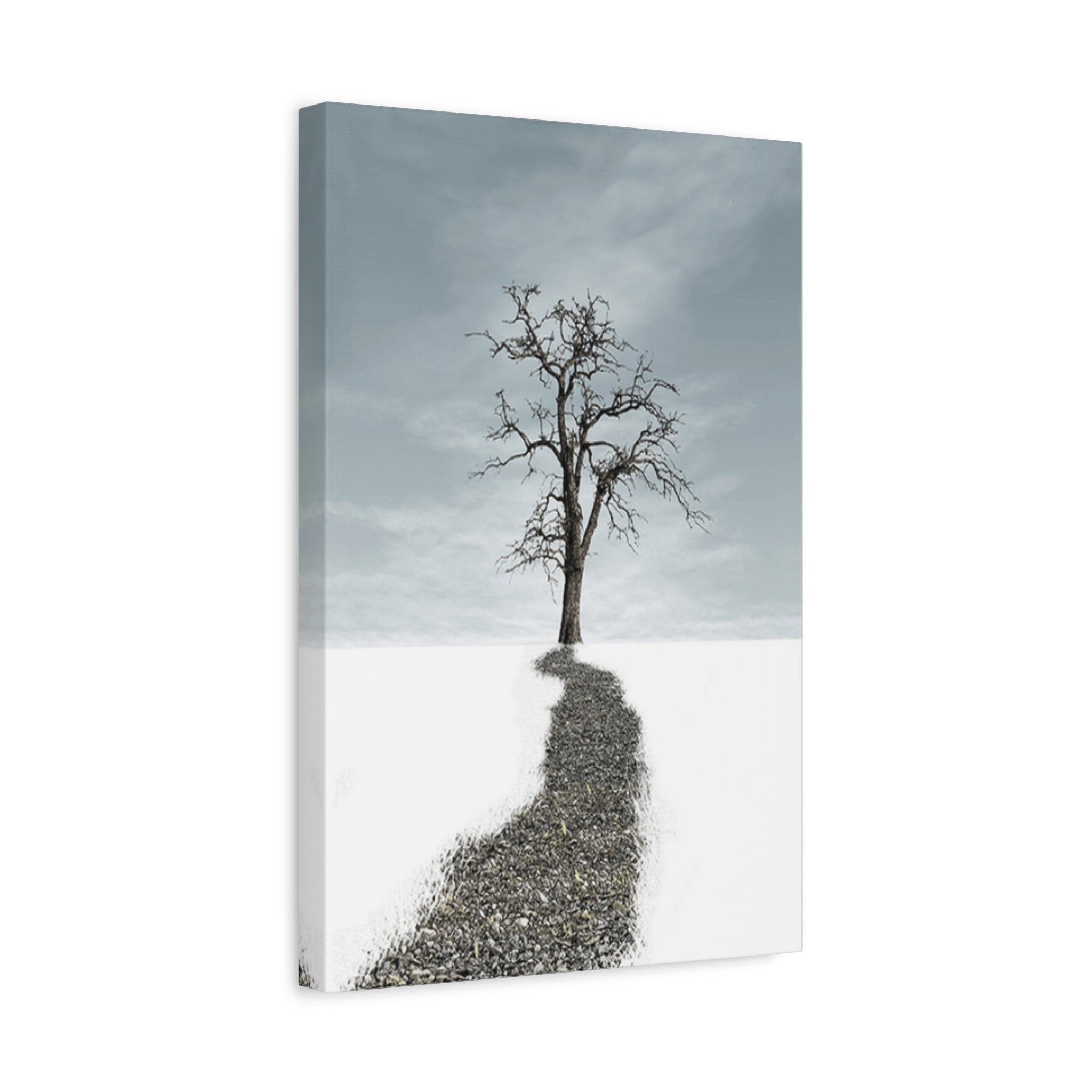 Solitary Tree Path Canvas Print — Minimalist Winter Landscape Wall Art 
