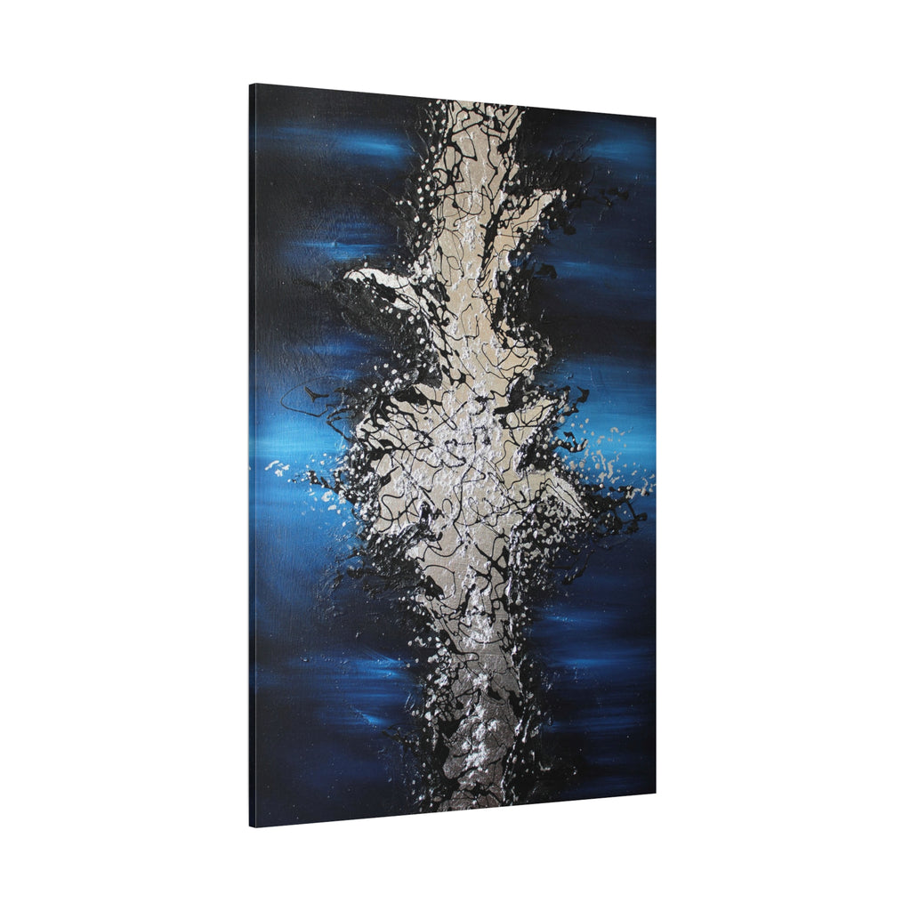 Abstract Oceanic Burst Canvas Print — Blue & Silver Matte Stretched Wall Art