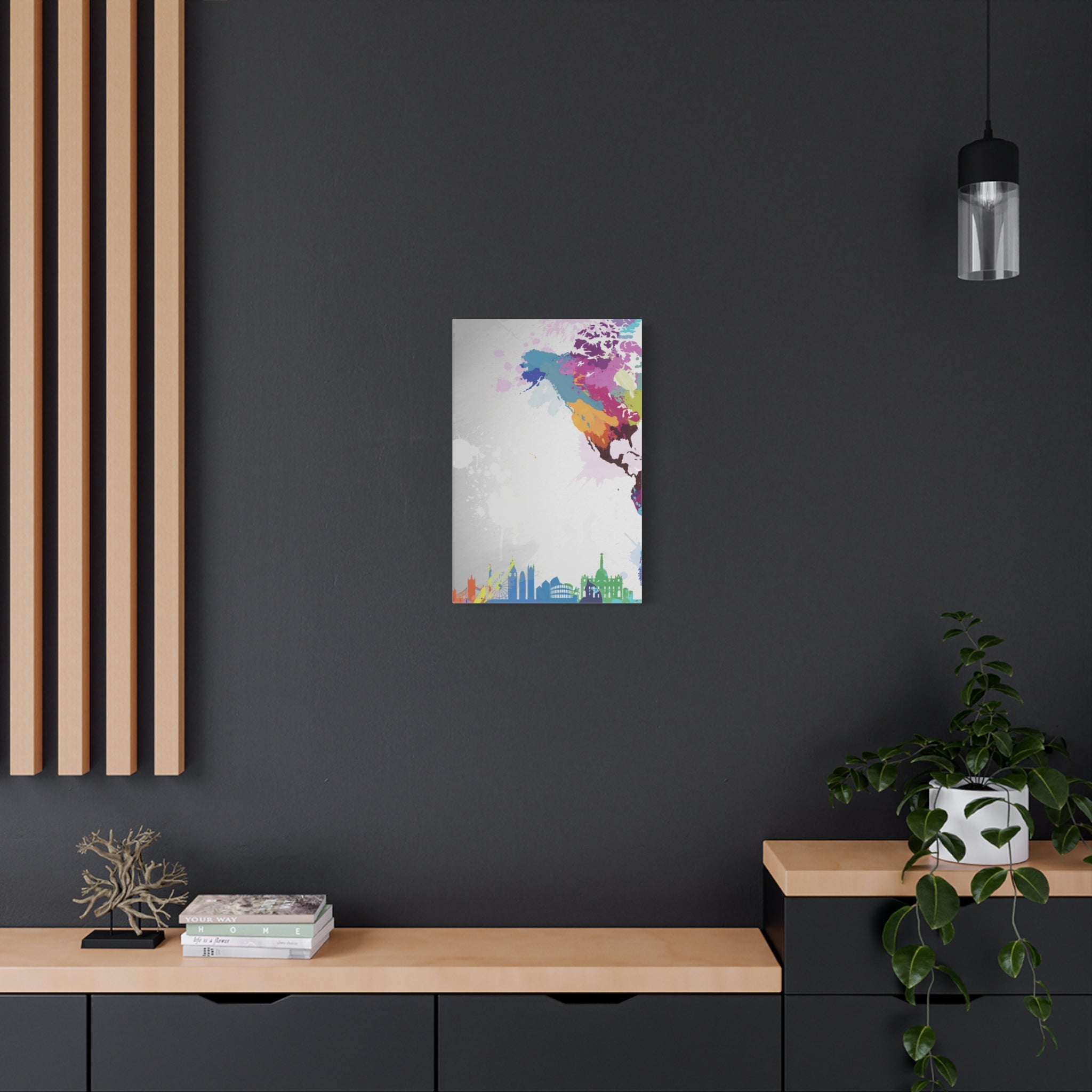 Color Splash World Map Canvas – Modern Stretched Matte Wall Art
