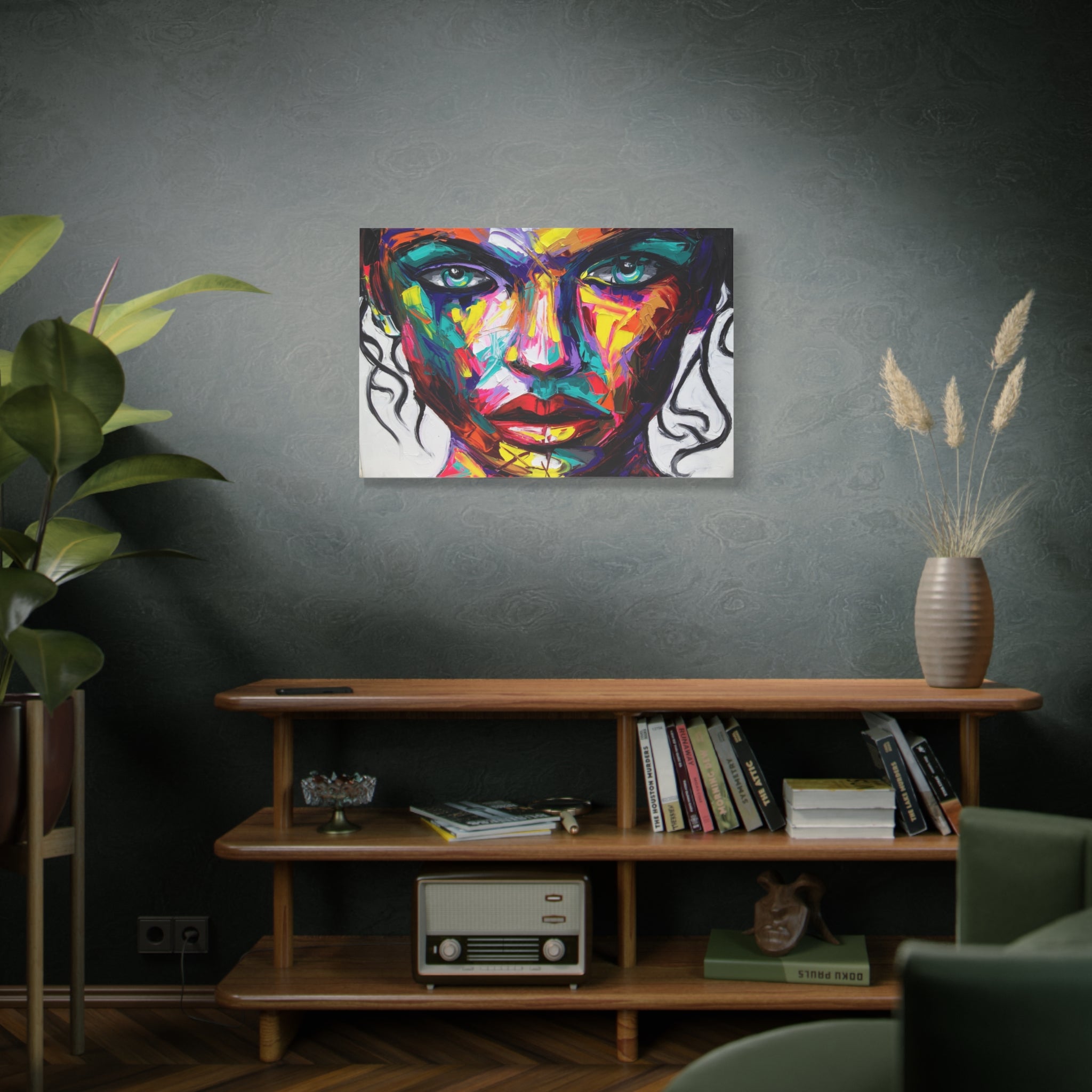 Abstract Colorful Woman Portrait Canvas – Matte Stretched Wall Art 