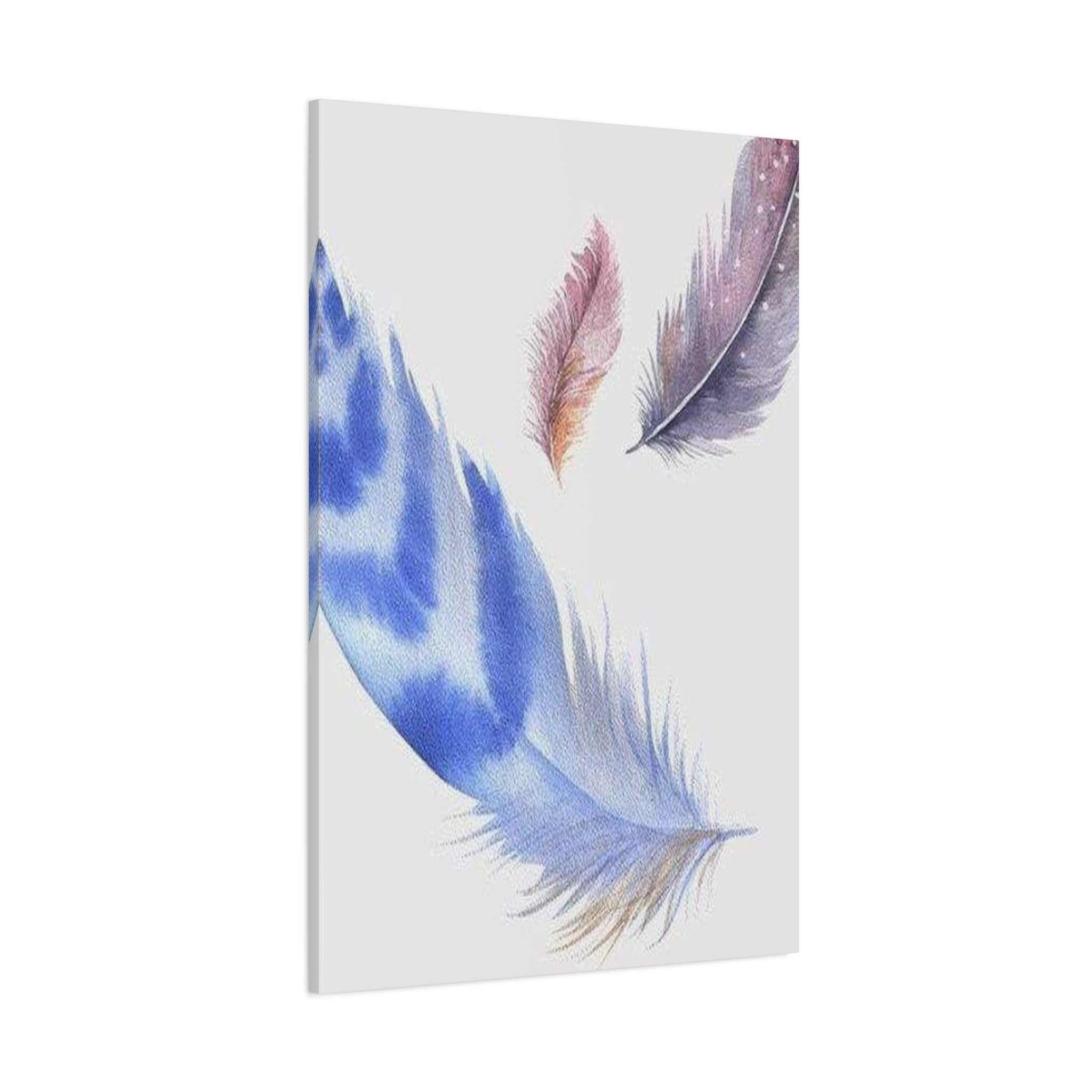 Watercolor Feather Canvas Print – Blue & Pastel Feather Wall Art