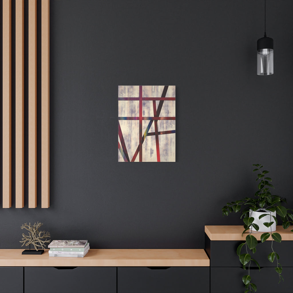 Abstract Geometric Canvas Wall Art — Modern Red & Neutral Stretched Matte Print