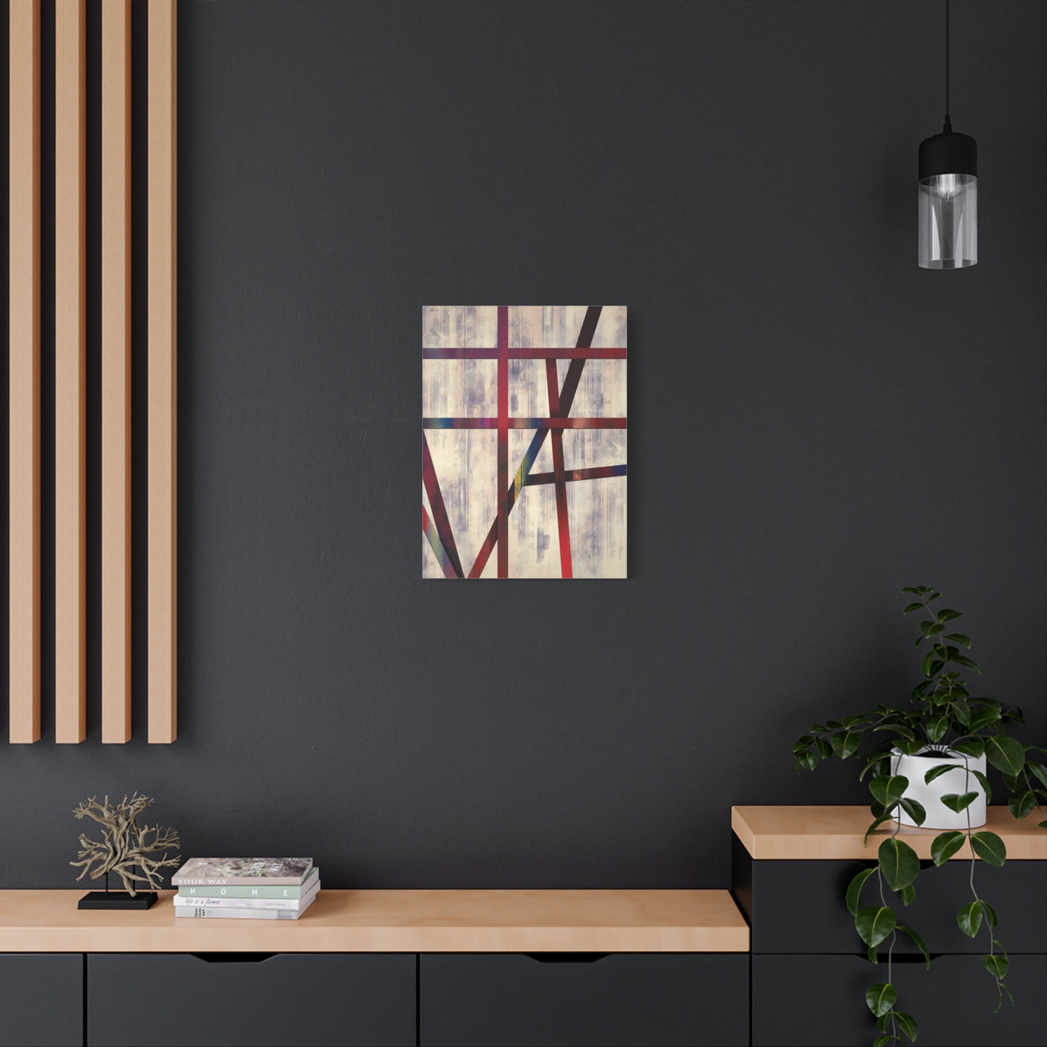 Abstract Geometric Canvas Wall Art — Modern Red & Neutral Stretched Matte Print