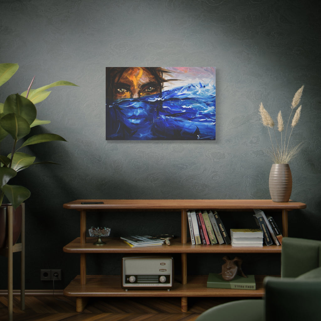 Blue Veil Portrait Matte Canvas Print — Abstract Woman Face Wall Art 