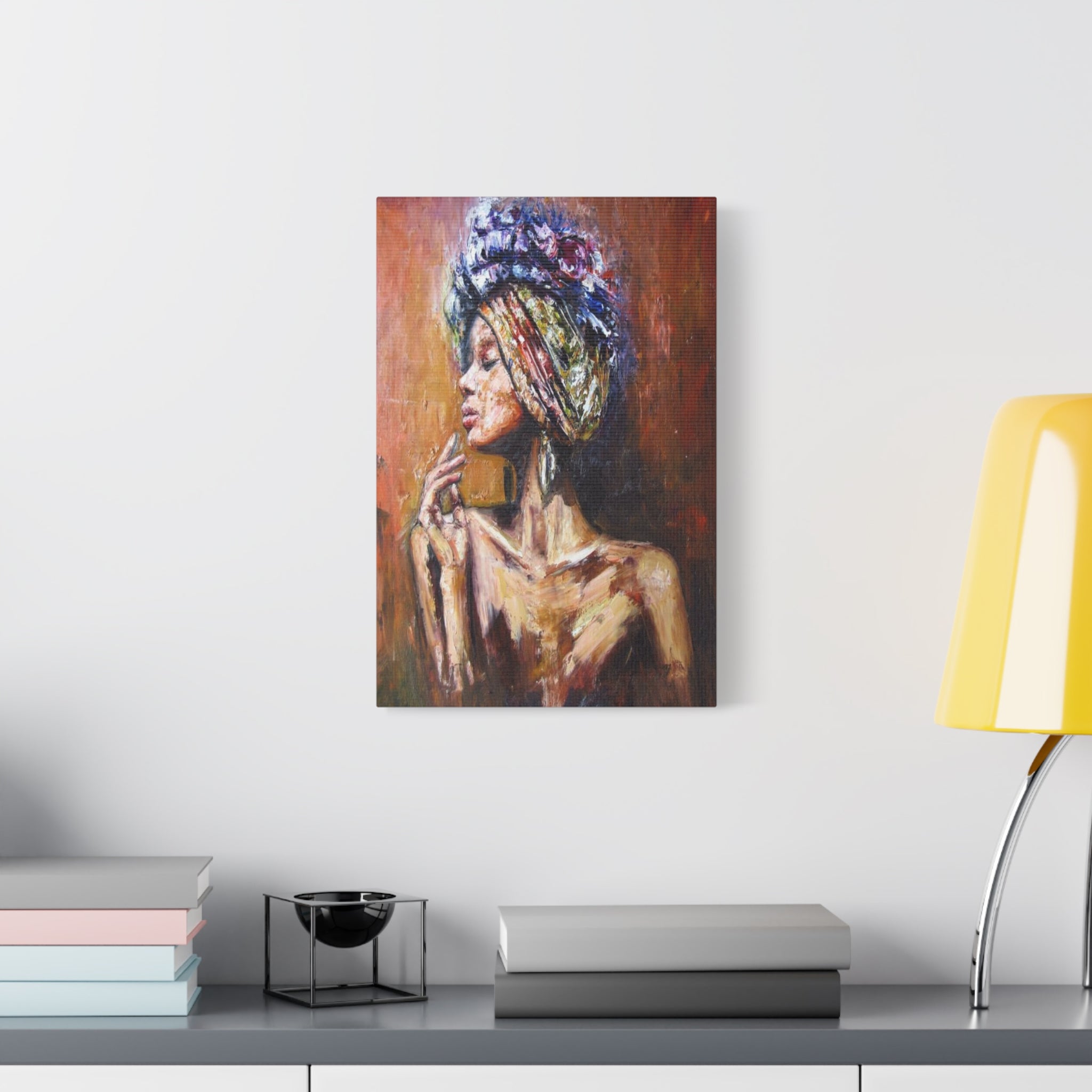 African Queen Portrait Matte Canvas Print — Colorful Textured Headwrap Wall Art