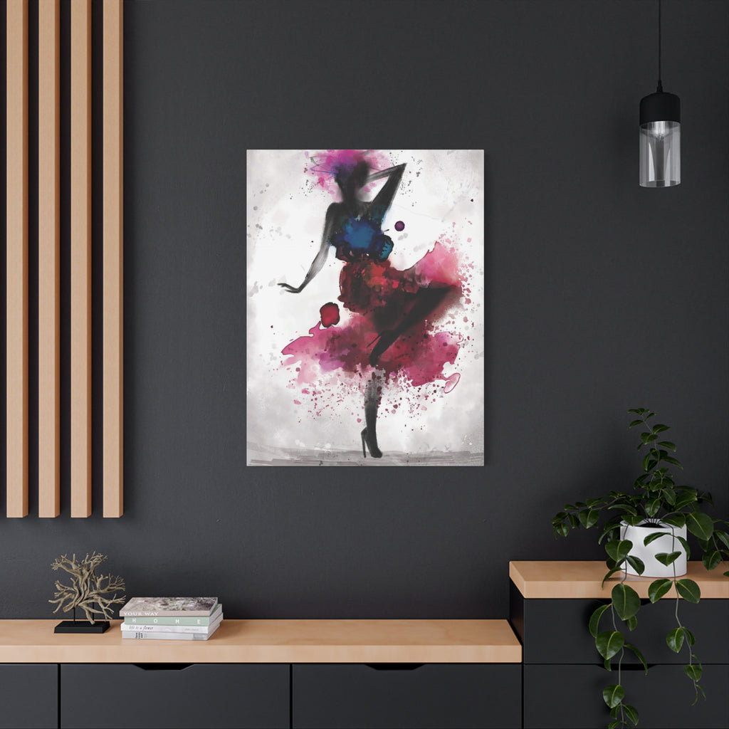 Watercolor Ballet Dancer Canvas Art — Fashion Silhouette Matte Stretched Wall Art 