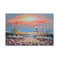 Sunset Beach Canvas Wall Art — Woman with Flowers Seaside Painting