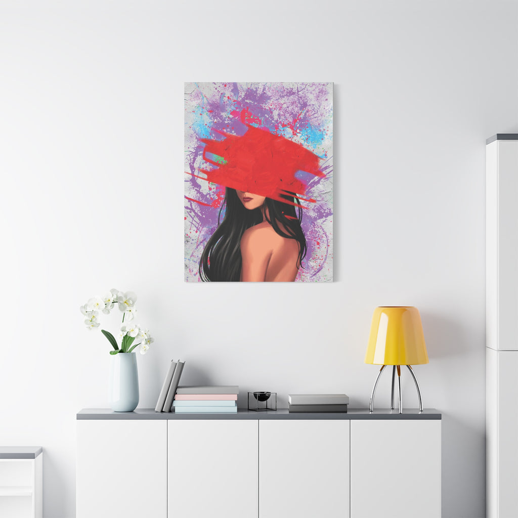 Abstract Red Brushstroke Woman — Matte Stretched Canvas Wall Art 