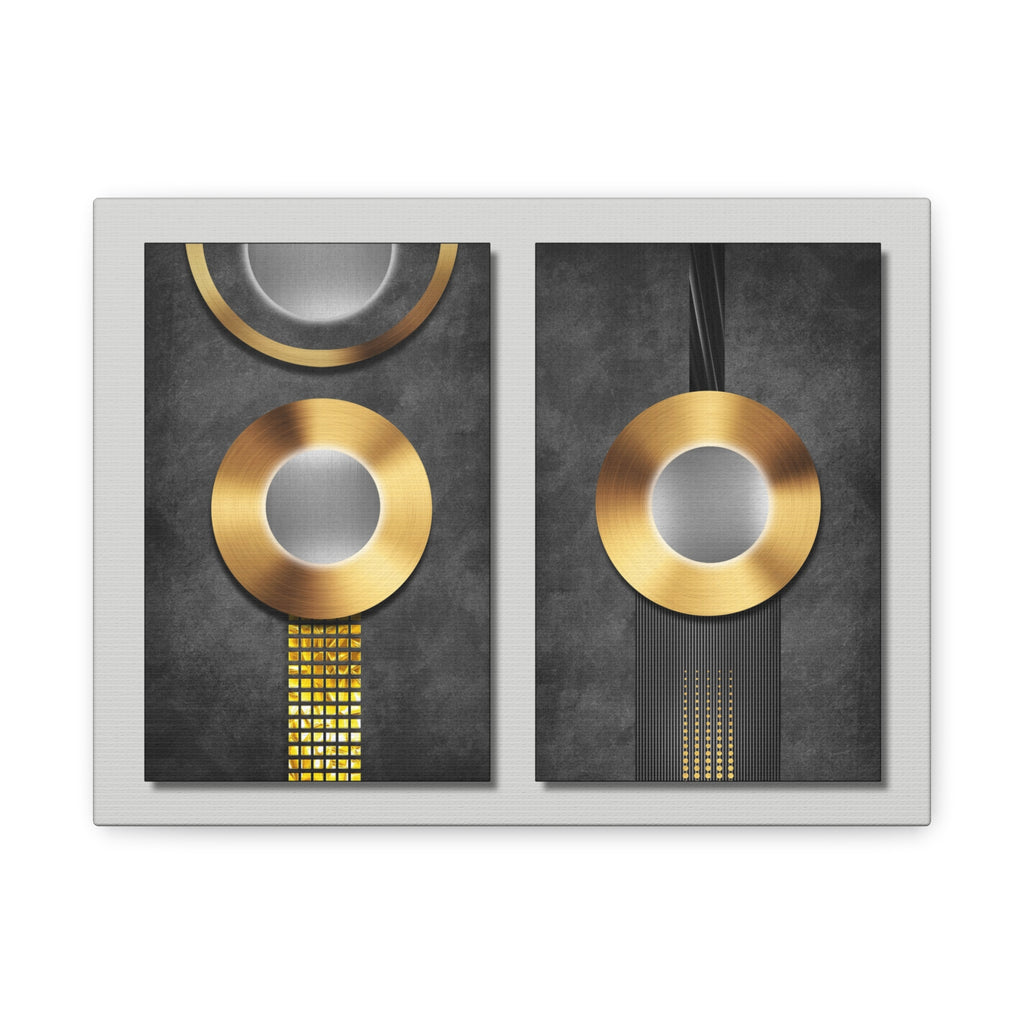 Modern Gold Circles Abstract Canvas Wall Art — Matte Stretched Diptych