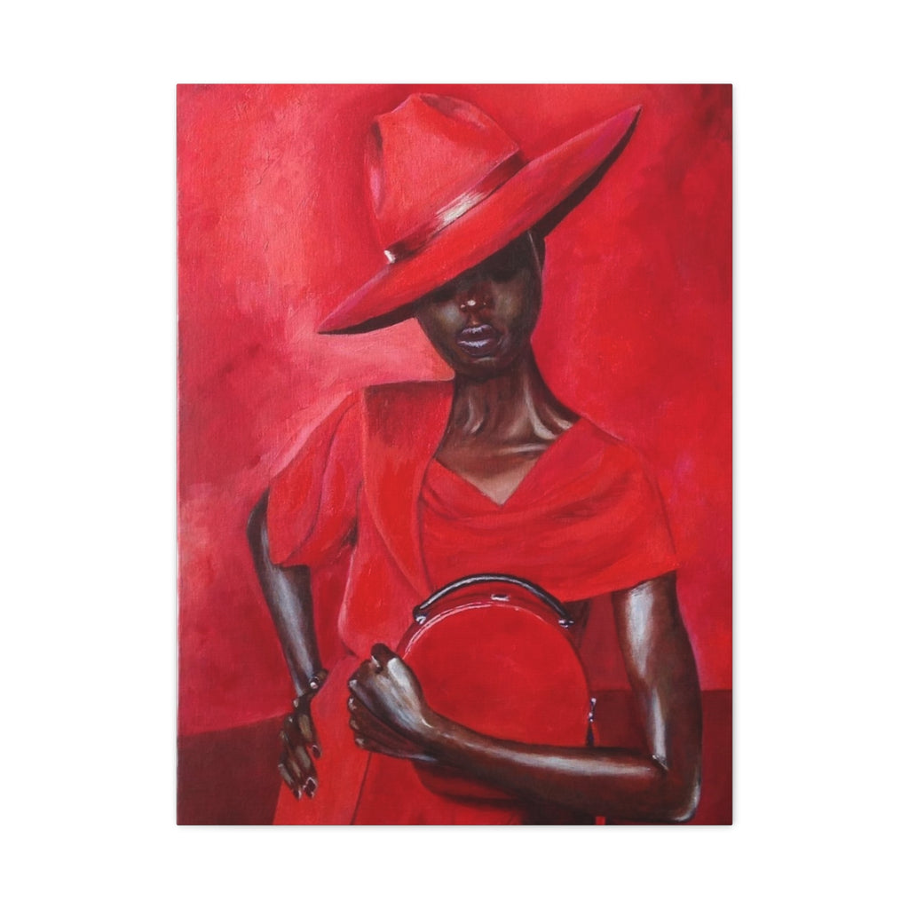 Elegant Red Hat Lady Canvas Print — Fashion Portrait Matte Stretched Wall Art - TheKaraHan