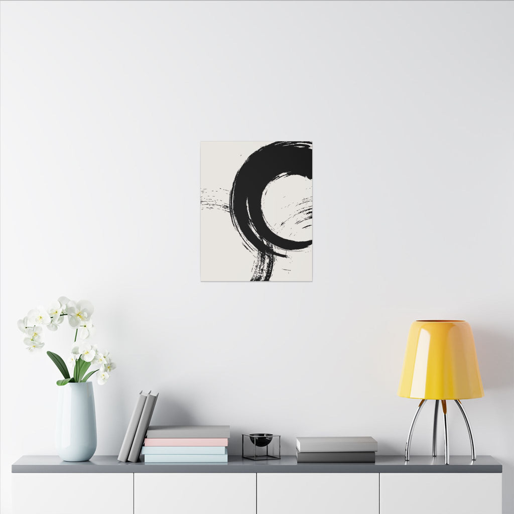 Zen Brushstroke Canvas Wall Art — Minimal Black Circle Abstract