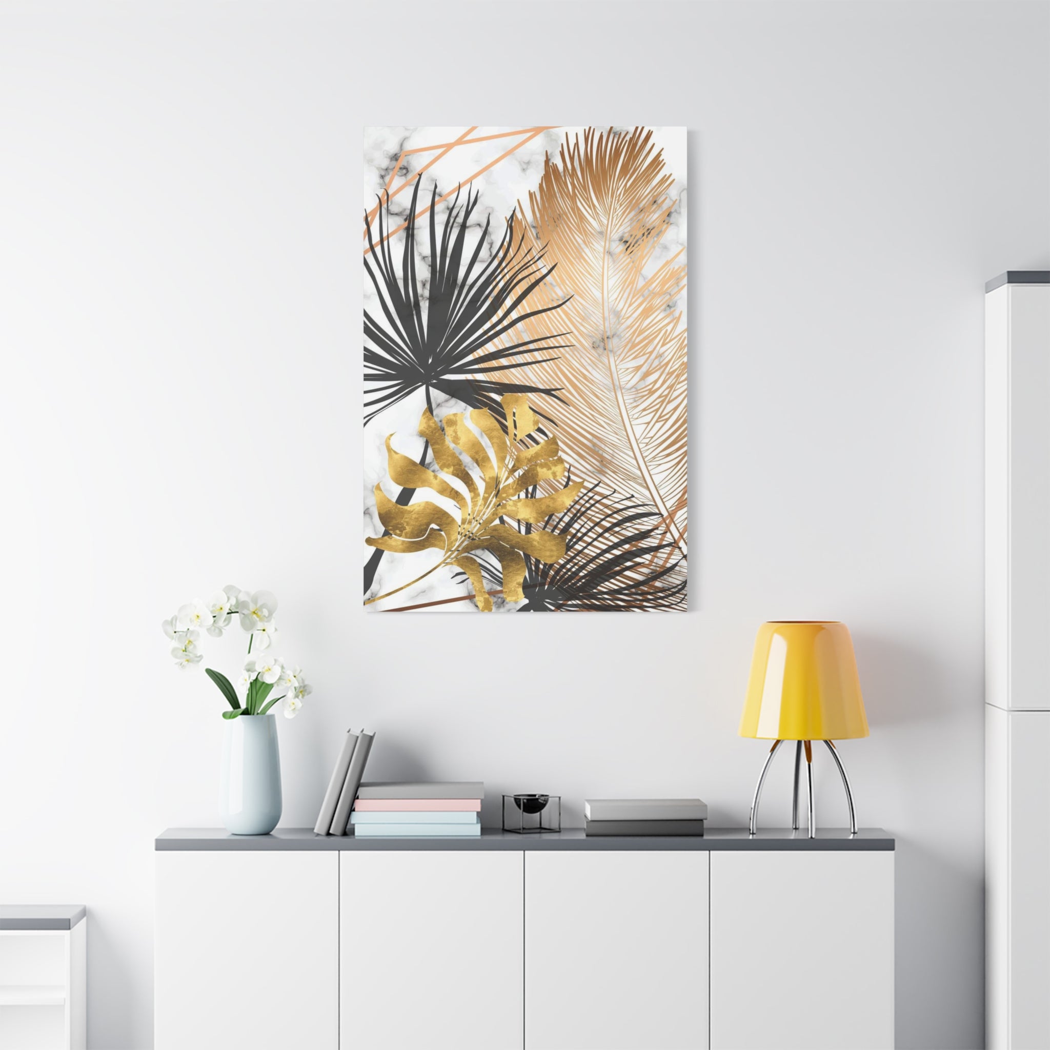 Gold & Black Tropical Feathers Canvas