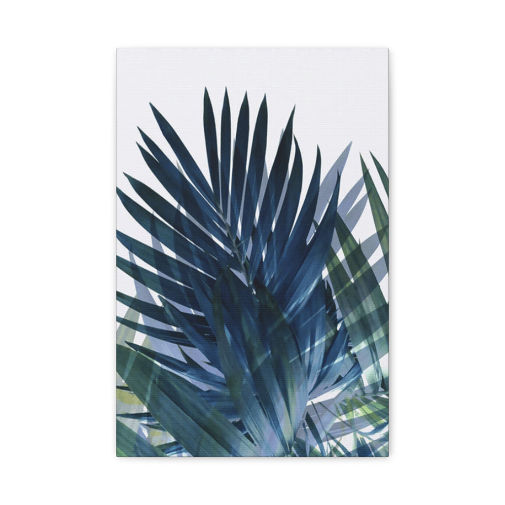 Tropical Palm Canvas Wall Art — Blue Green Botanical Matte Stretched Canvas